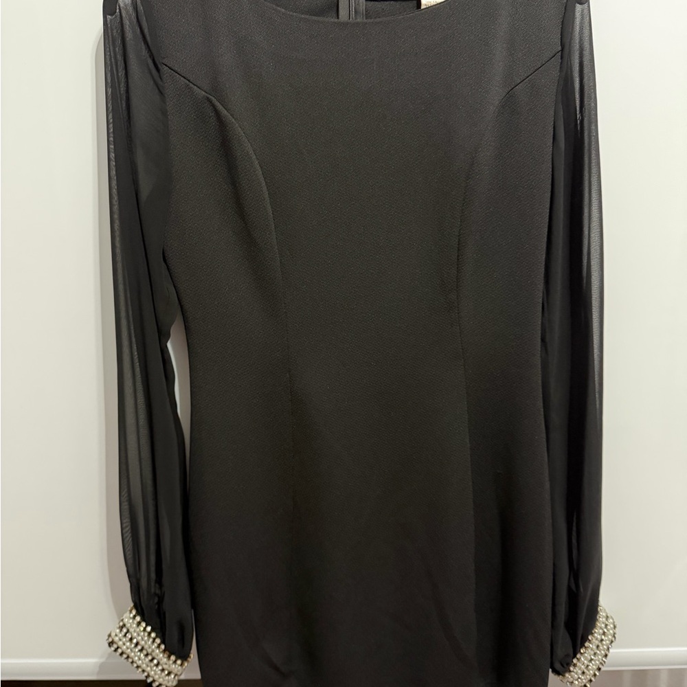 a'gaci Elegant Black Dress with Pearl Cuff Details